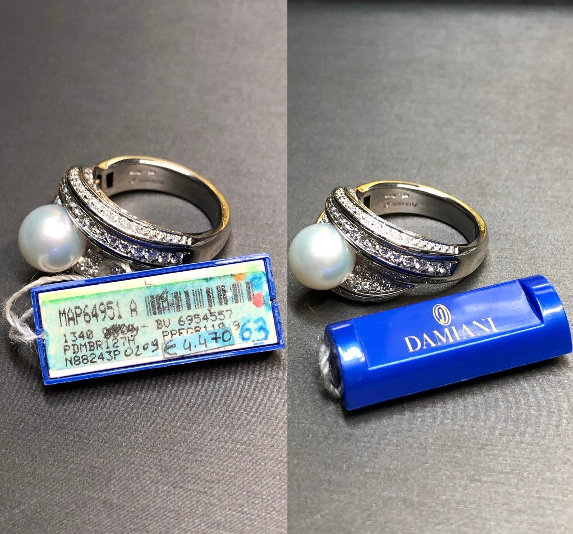 NEW Mikawa For Damiani 18K White Gold Diamond Pearl Bypass Cocktail Ring 2.40ctw For Sale 8