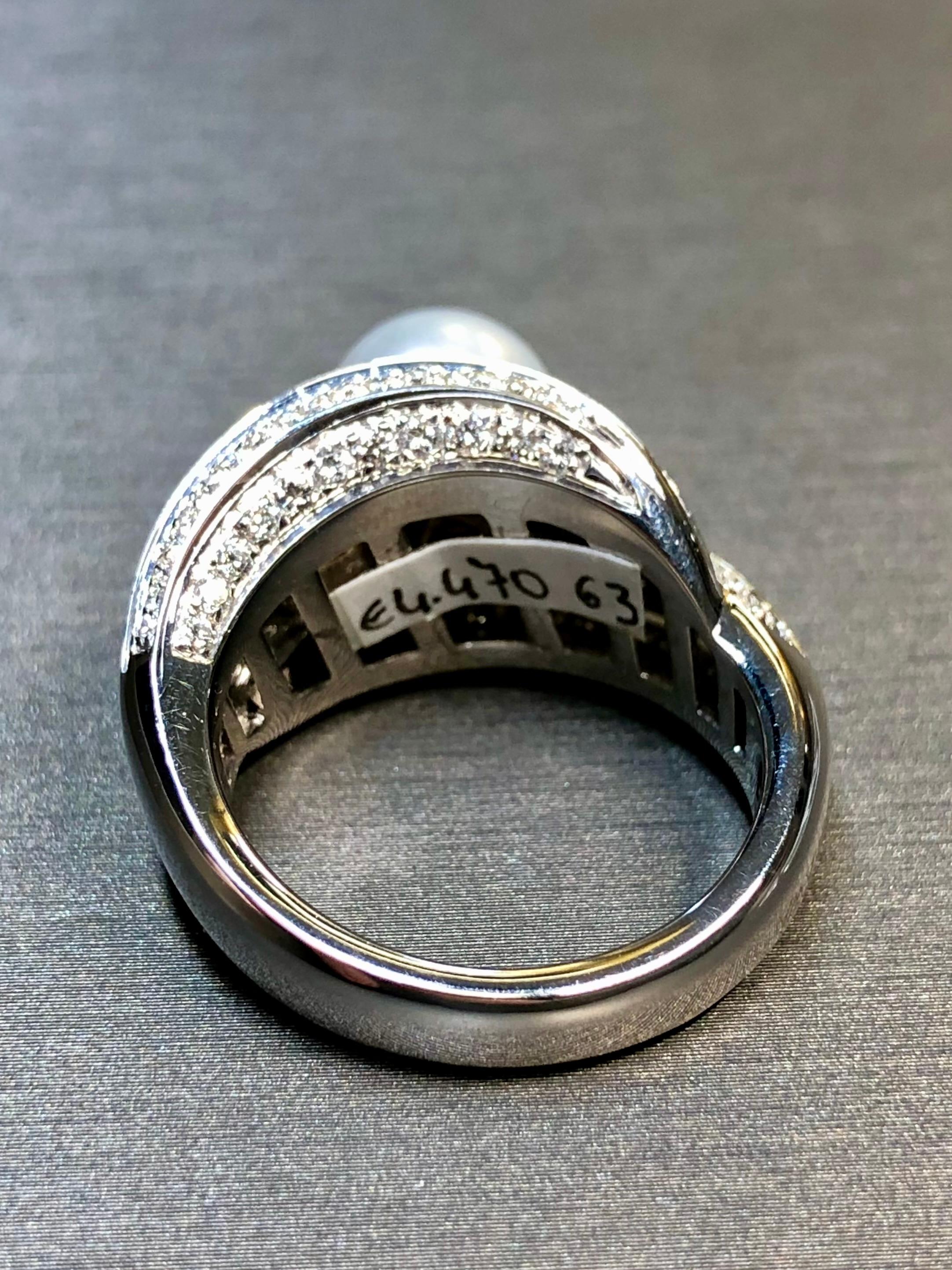 NEW Mikawa For Damiani 18K White Gold Diamond Pearl Bypass Cocktail Ring 2.40ctw For Sale 1