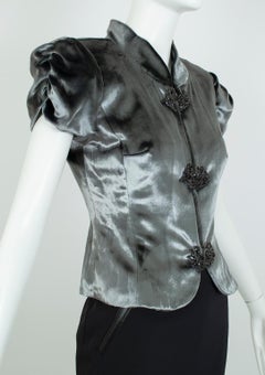 Nuovo top Milly Pewter Panné Velvet Quipao con bottoni gioiello - S, 2012