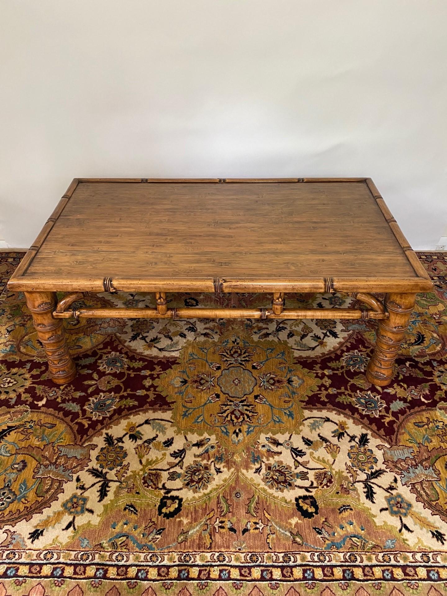 Nouvelle table basse rectangulaire en érable et faux bambou de style Ming, en stock 4