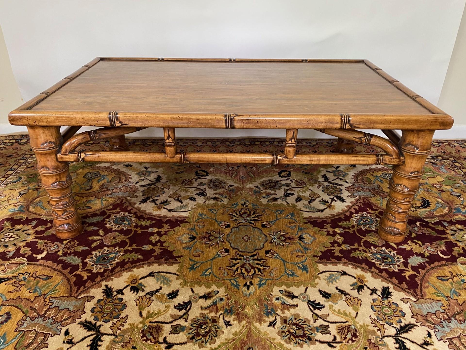 Nouvelle table basse rectangulaire en érable et faux bambou de style Ming, en stock 5