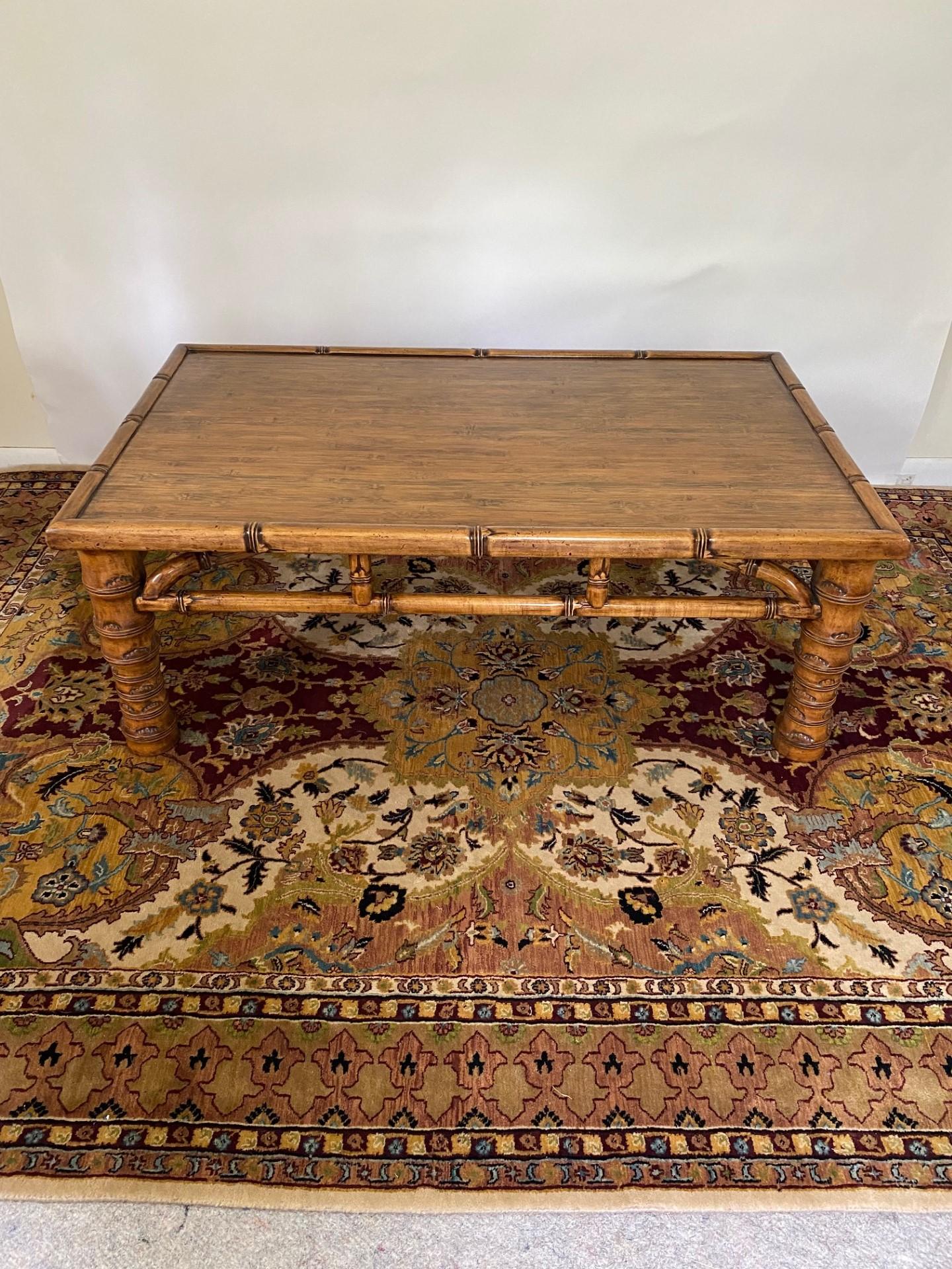 American New Ming Style Maple Rectangular Faux Bamboo Coffee Table, in Stock