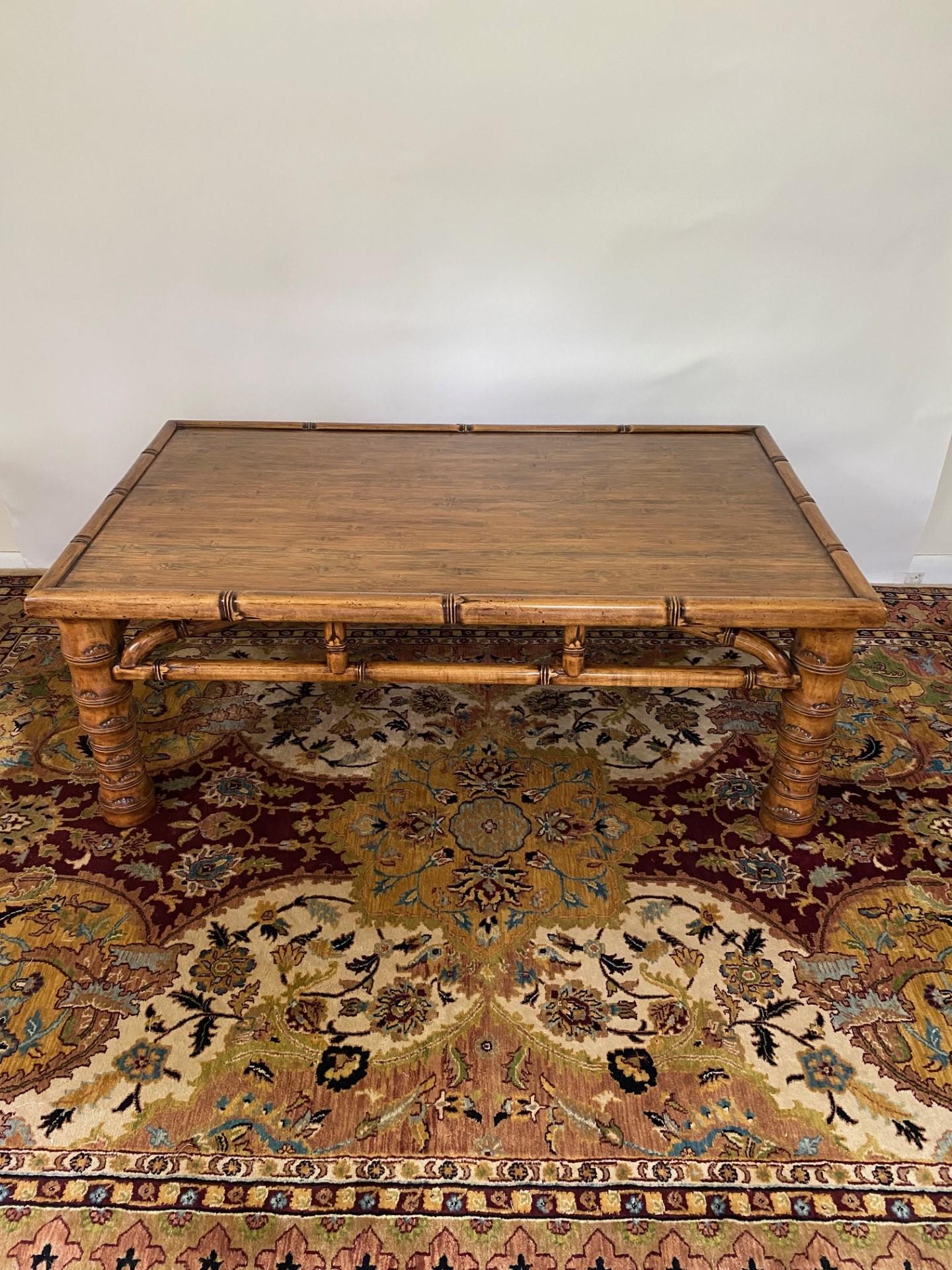 New Ming Style Maple Rectangular Faux Bamboo Coffee Table, in Stock In Excellent Condition In North Salem, NY