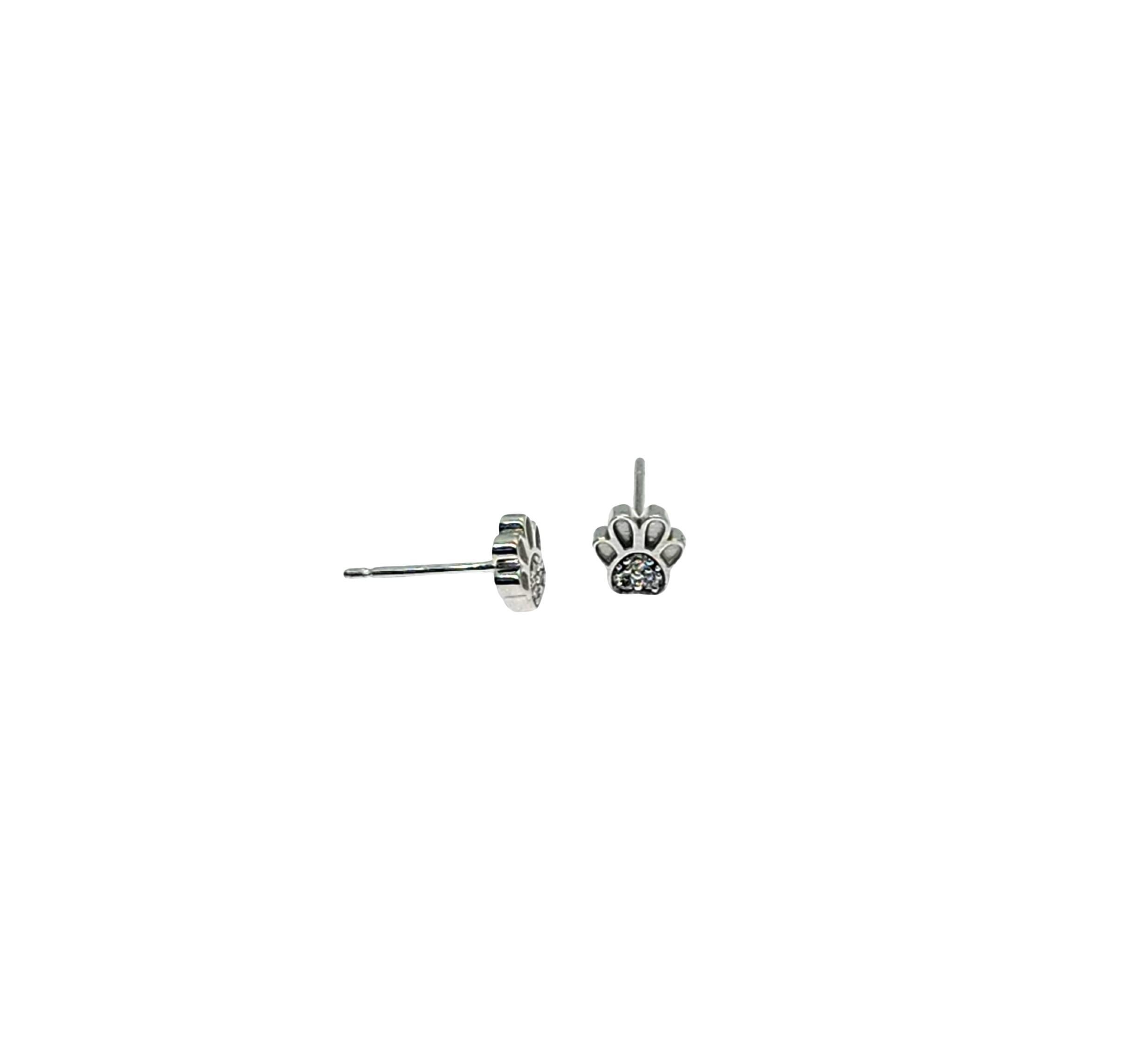 Brilliant Cut New Mini Paw Print 14K White Gold and Diamond Stud Earrings For Multi Piercings For Sale