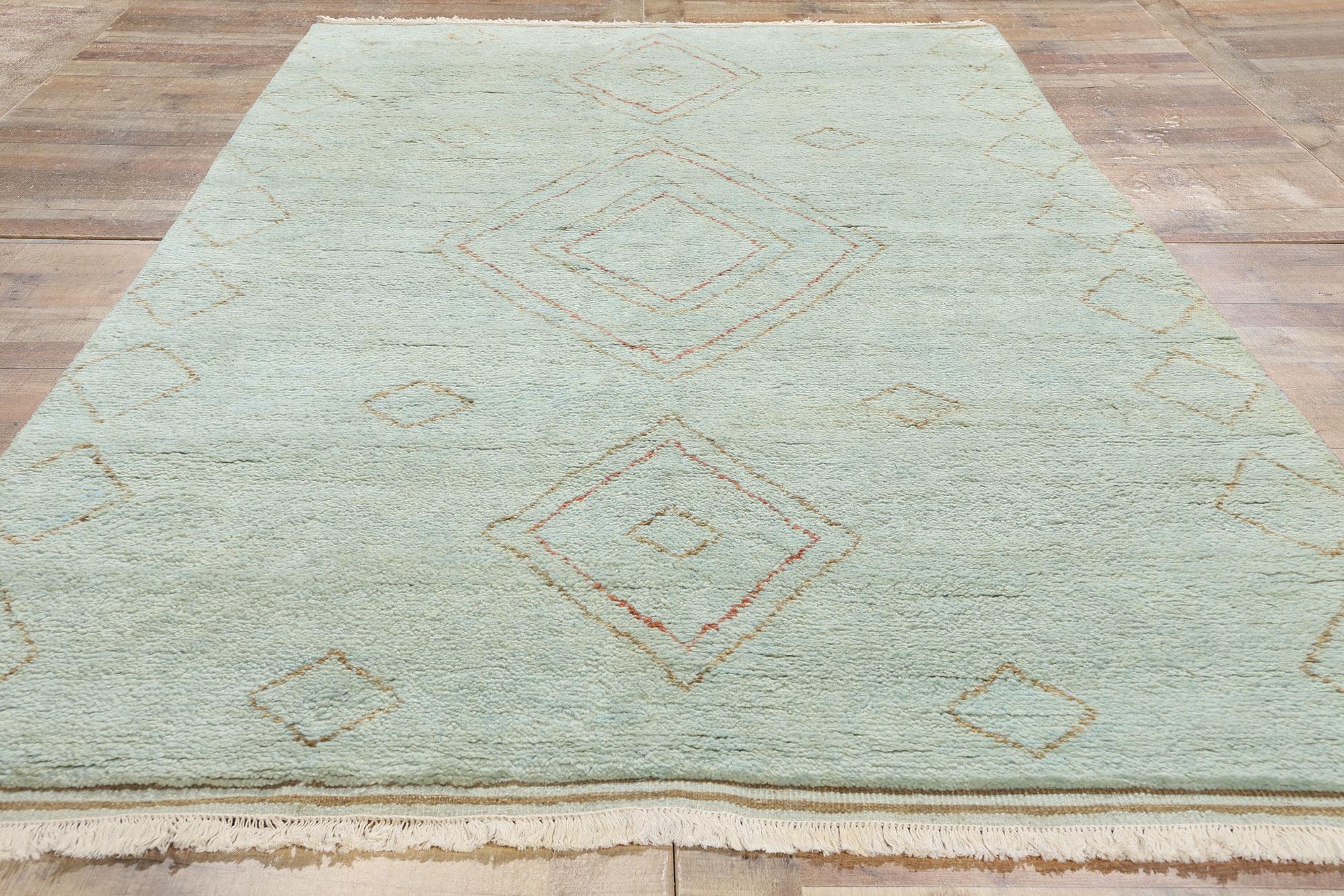 New Mint Whisper Diamonds Contemporary Moroccan Area Rug (Wolle) im Angebot