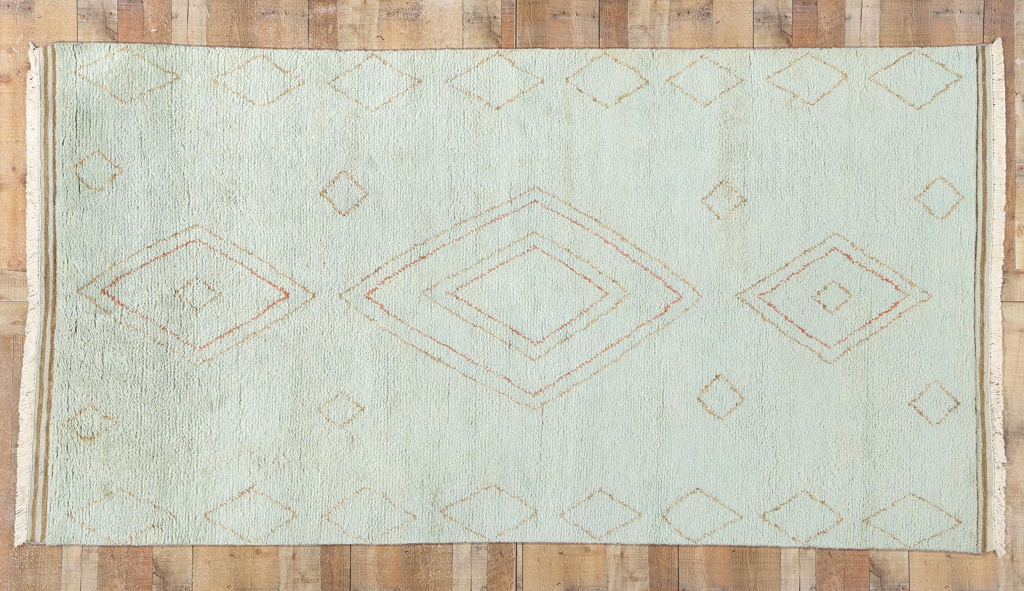 New Mint Whisper Diamonds Contemporary Moroccan Area Rug im Angebot 1