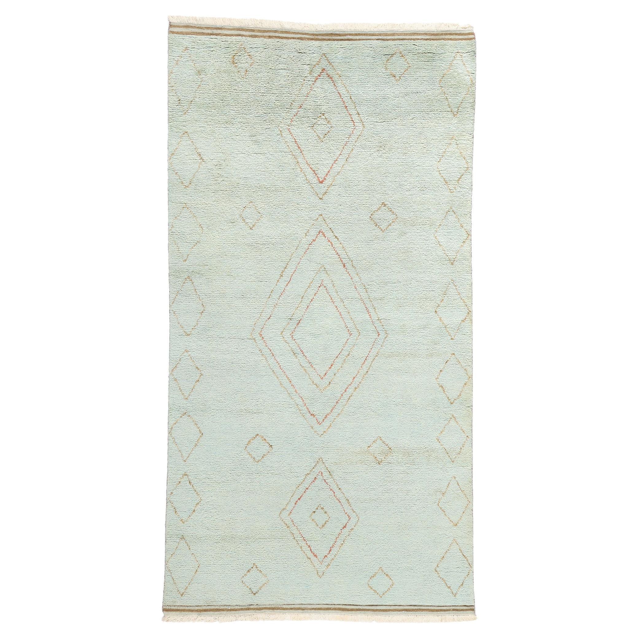 New Mint Whisper Diamonds Contemporary Moroccan Area Rug im Angebot