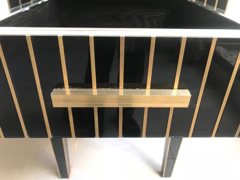 New Mirrored Nightstand in Black Mirror and Chrome, Price Per 1 Item