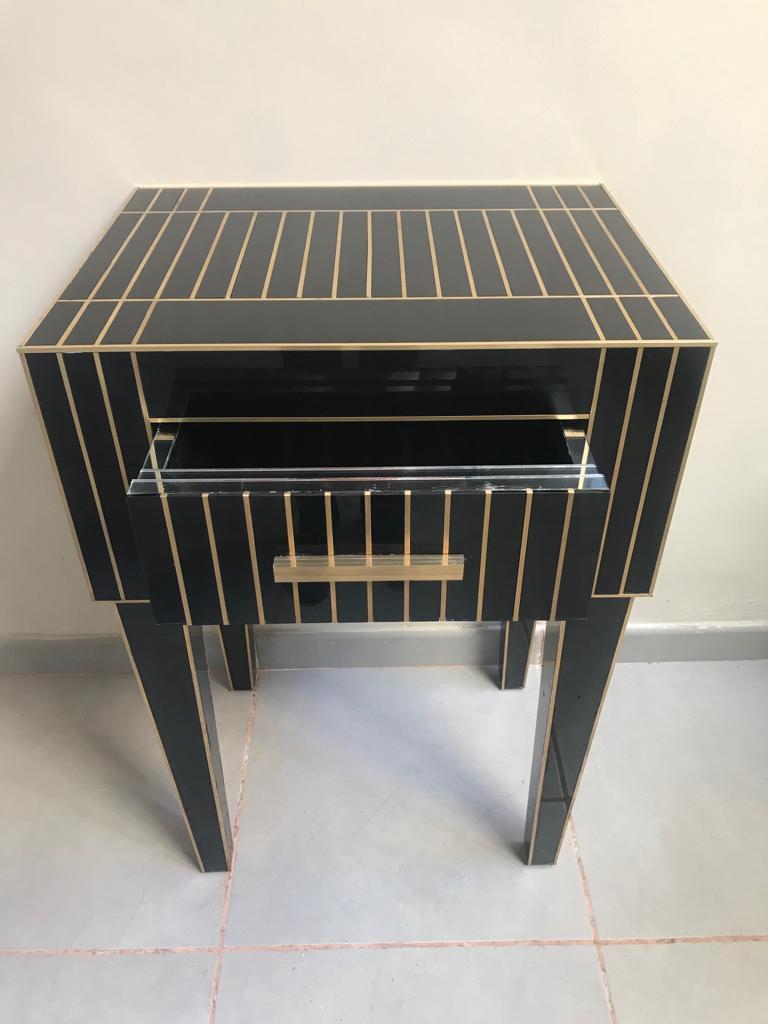 New Mirrored Nightstand in Black Mirror and Chrome, Price Per 1 Item