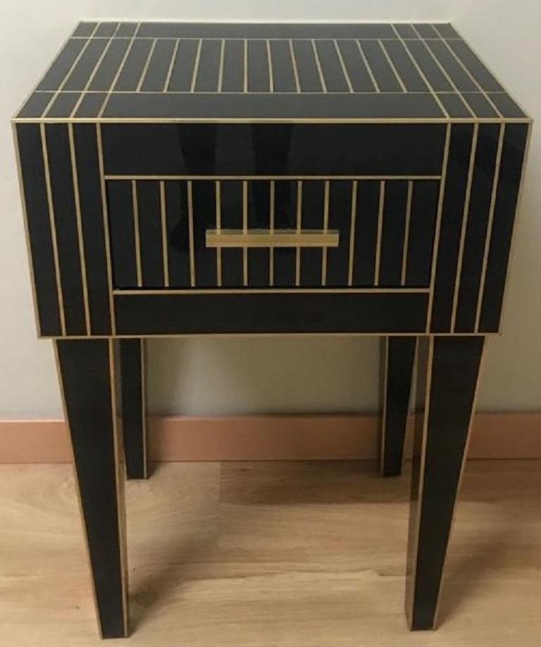 black and mirrored nightstand