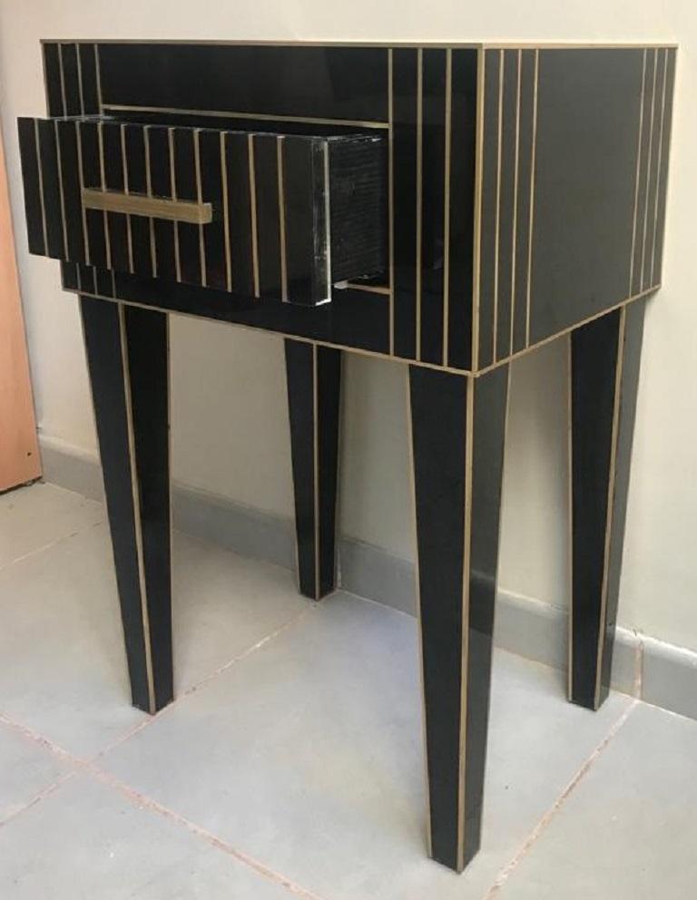 Spanish New Mirrored Nightstand in Black Mirror and Chrome, Price Per 1 Item For Sale