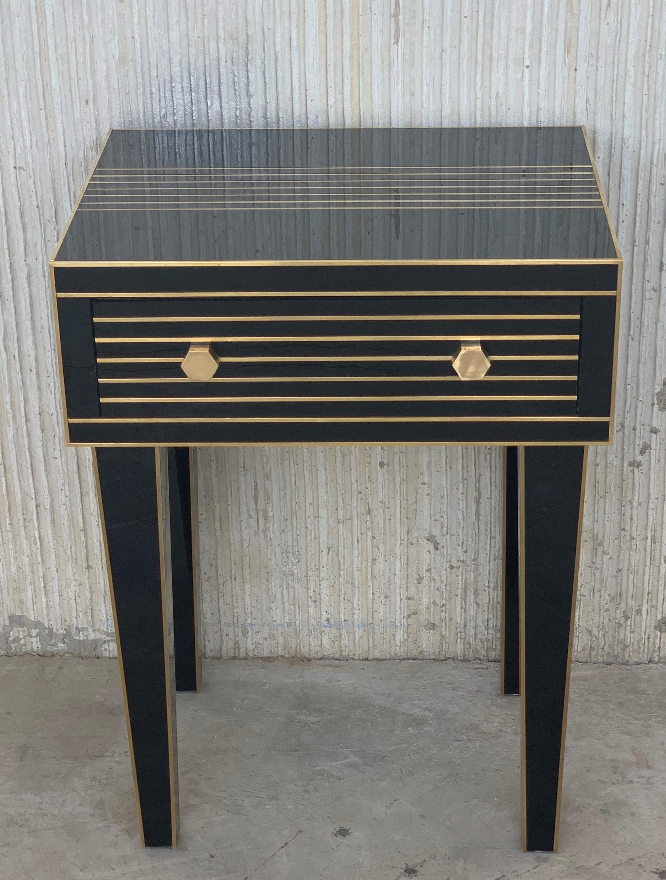 Art Deco New Mirrored Nightstand in Black Mirror and Chrome with One Drawer