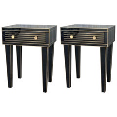 New Mirrored Nightstand in Black Mirror and Chrome with One Drawer