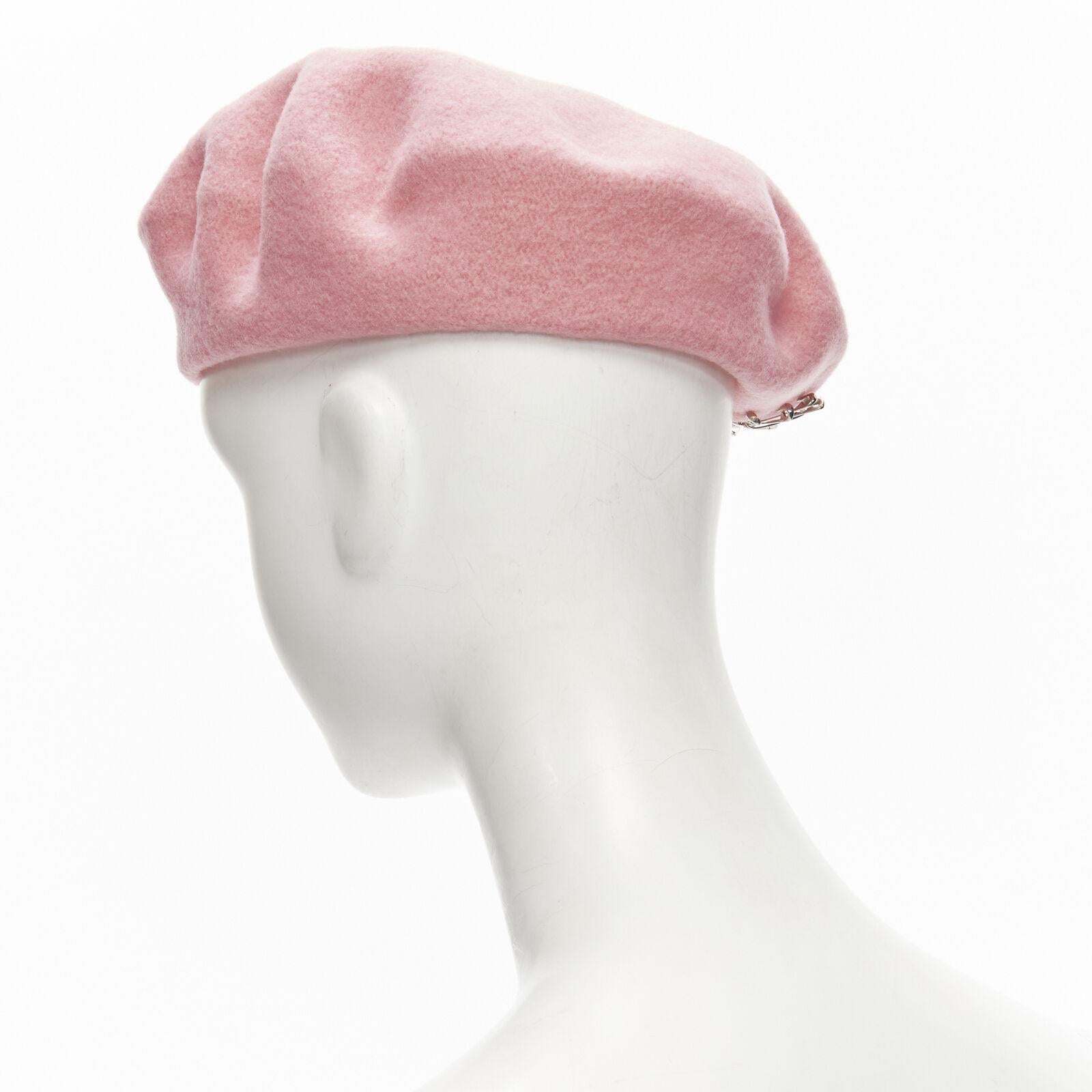 new MISS JONES Stephen Jones Pins candy pink wool safety pin crystal beret hat For Sale 1