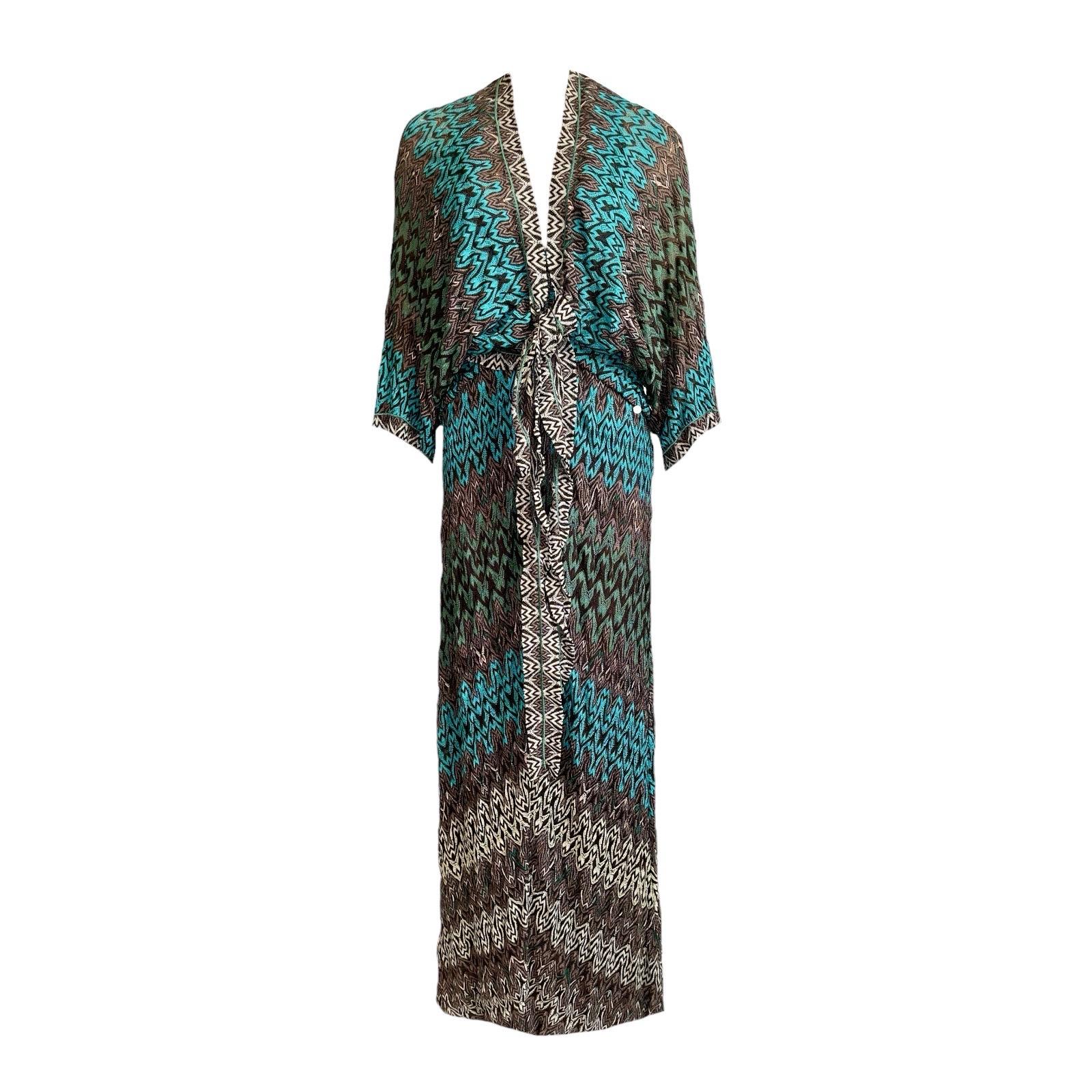 Missoni 2PC Dramatic Robe de soirée et cardigan en maille crochet à col profond 40 en vente 1