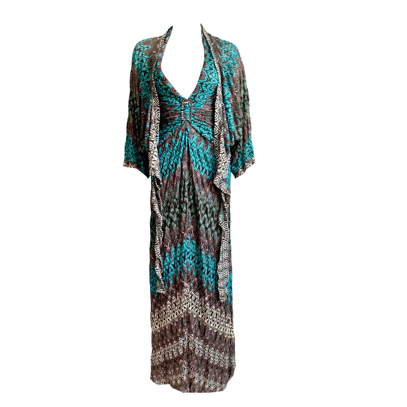 Missoni 2PC Dramatic Robe de soirée et cardigan en maille crochet à col profond 40 en vente 2