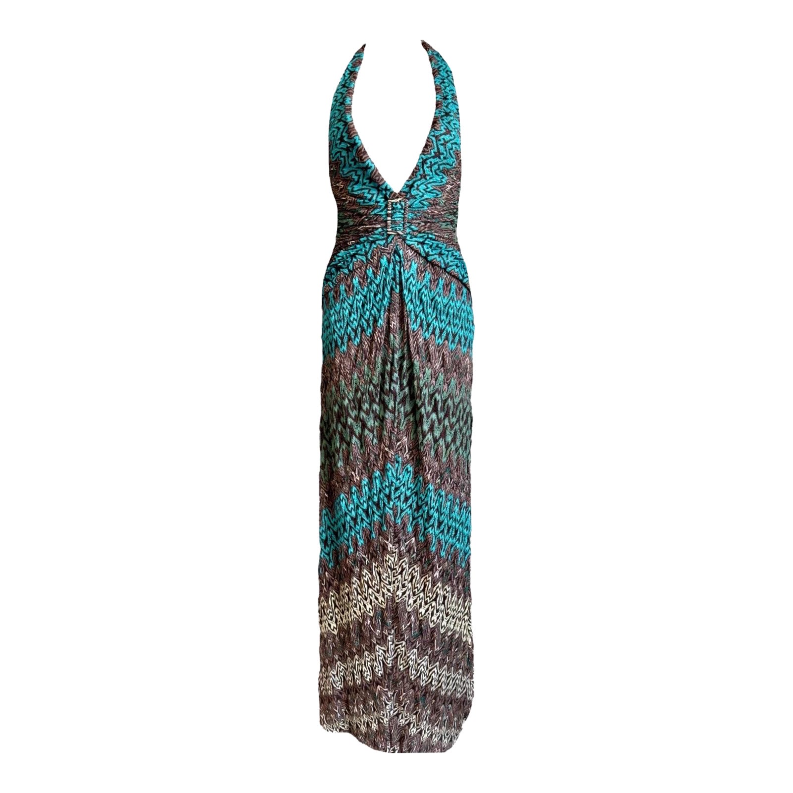 Missoni 2PCS Dramatic Deep Neck Robe de soirée Cardigan en maille crochetée 40