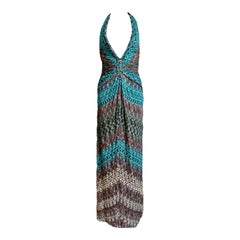 Missoni 2PCS Dramatic Deep Neck Robe de soirée Cardigan en maille crochetée 40