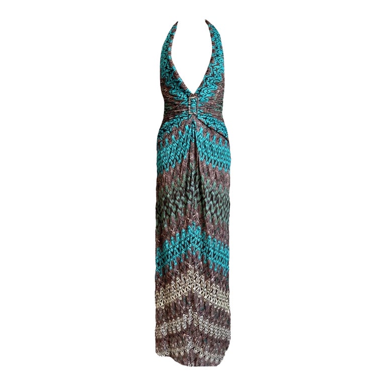 NEW Missoni 2PCS Dramatic Deep Neck Crochet Knit Evening Dress Gown Cardigan  40 For Sale at 1stDibs