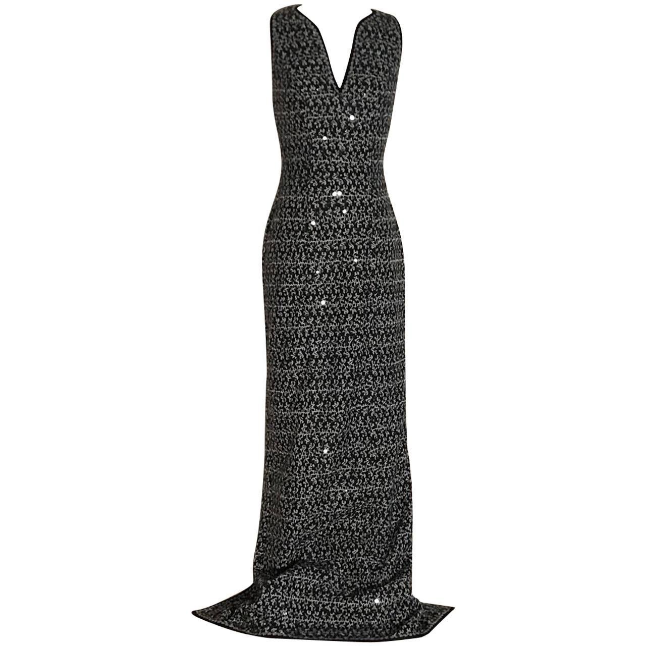 New Missoni Black and White Knit Sequin Accent Long Maxi Dress Gown with Tags For Sale