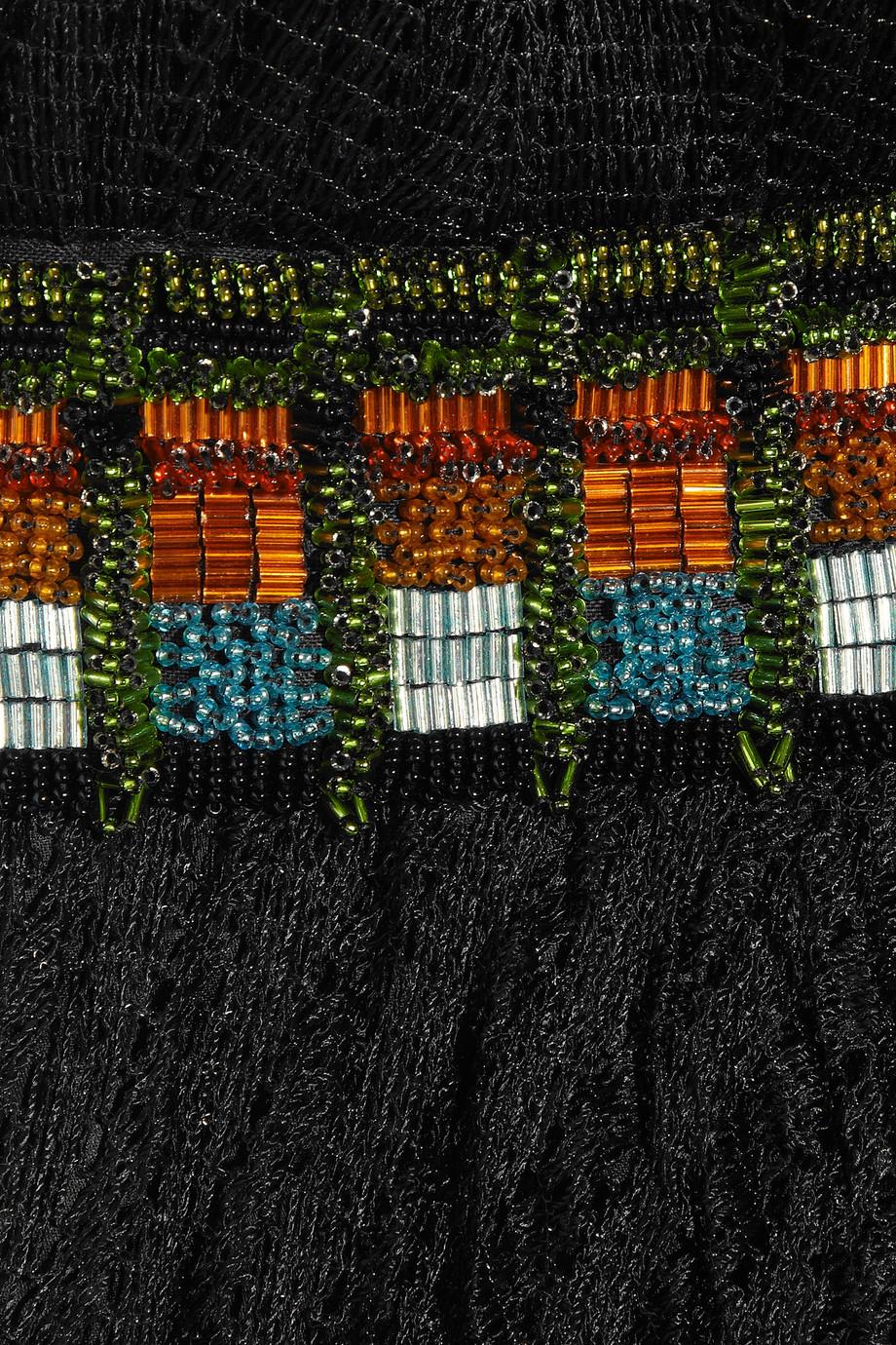 Missoni - Robe en maille crochet noire avec bordure en cristal perlé multicolore, état neuf Pour femmes en vente