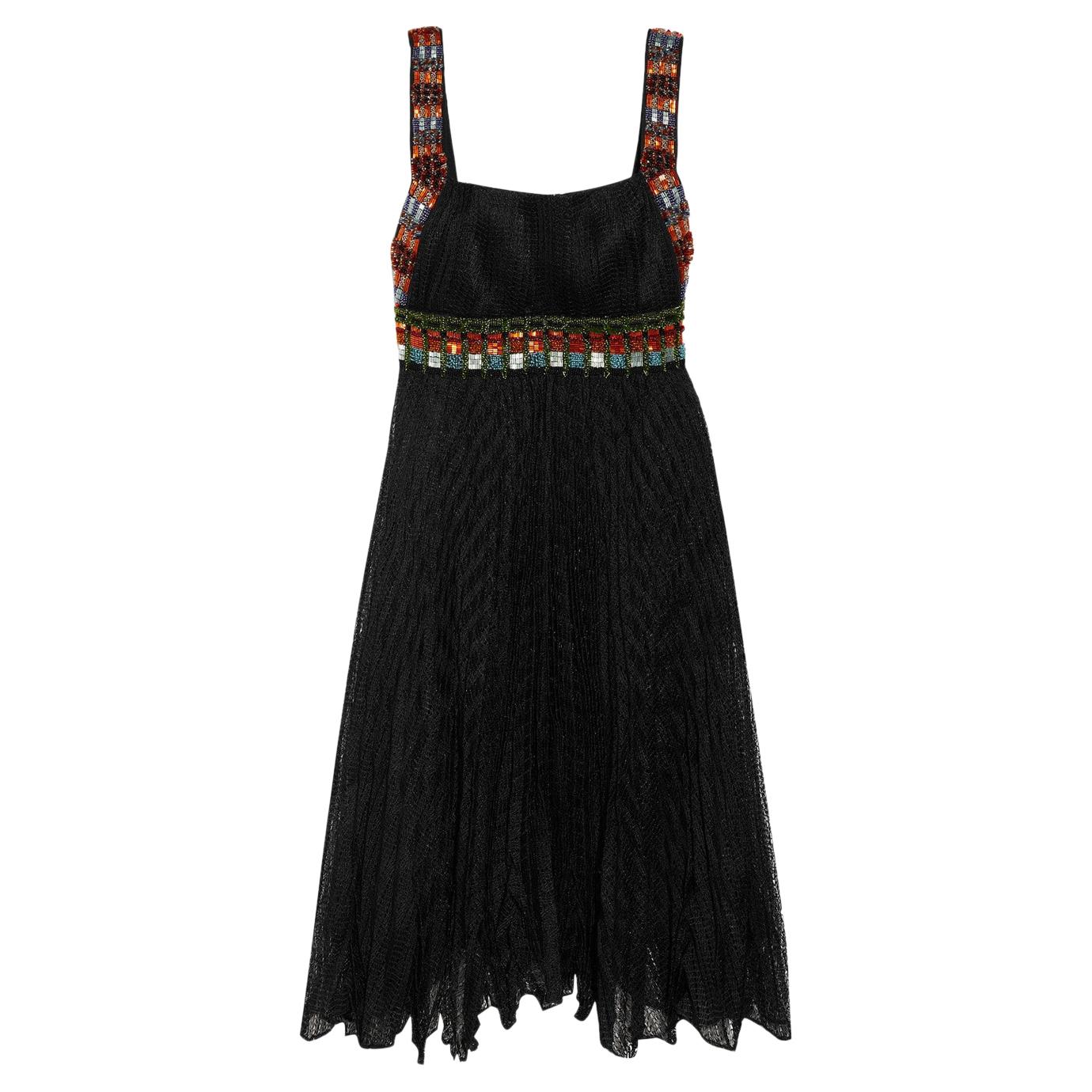 NEW Missoni Black Crochet Knit Dress with Multicolor Beaded Crystal Trimming 42 For Sale