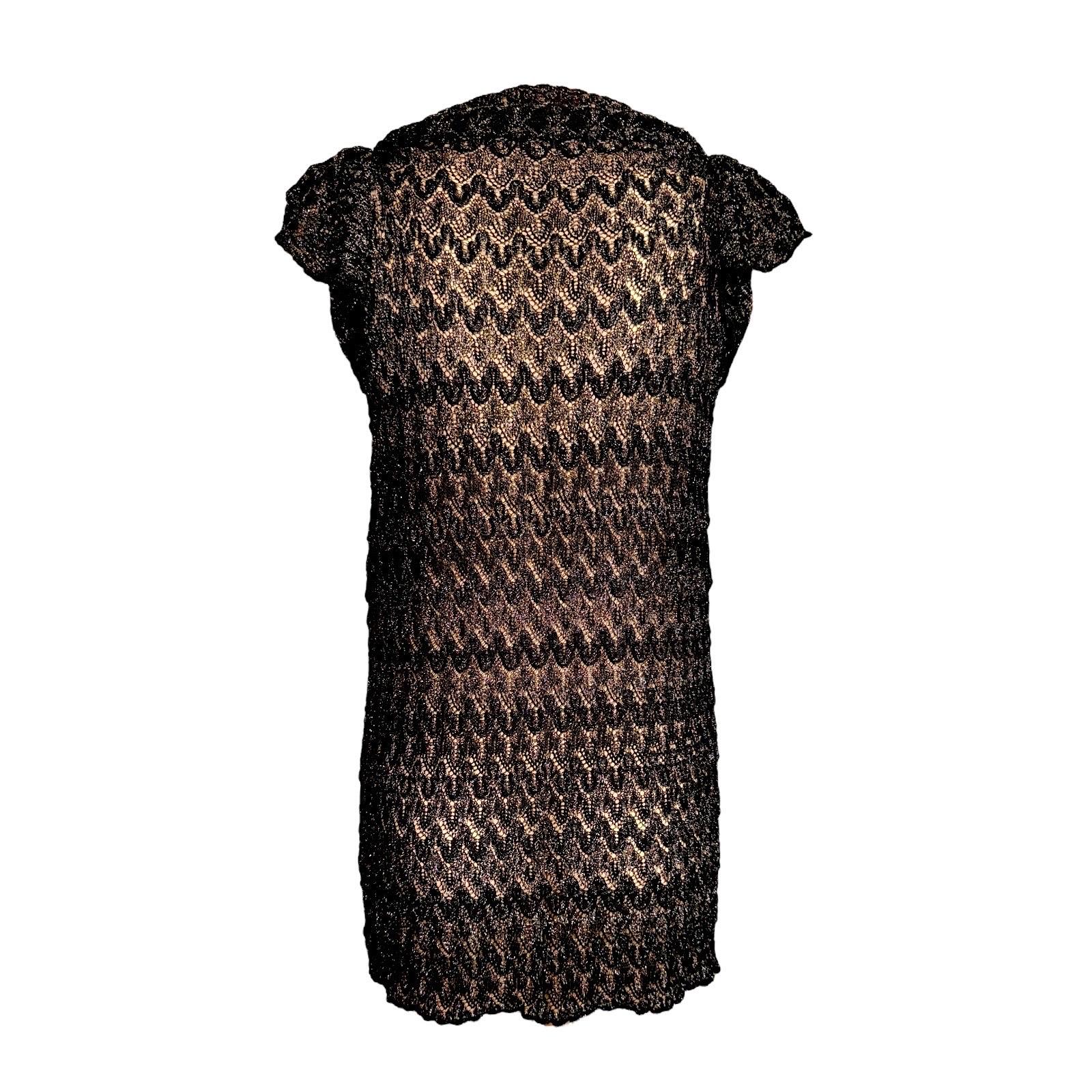 Noir NEW Missoni Black Metallic Crochet Knit Tunic Top Mini Dress & Cardigan Set 40 en vente