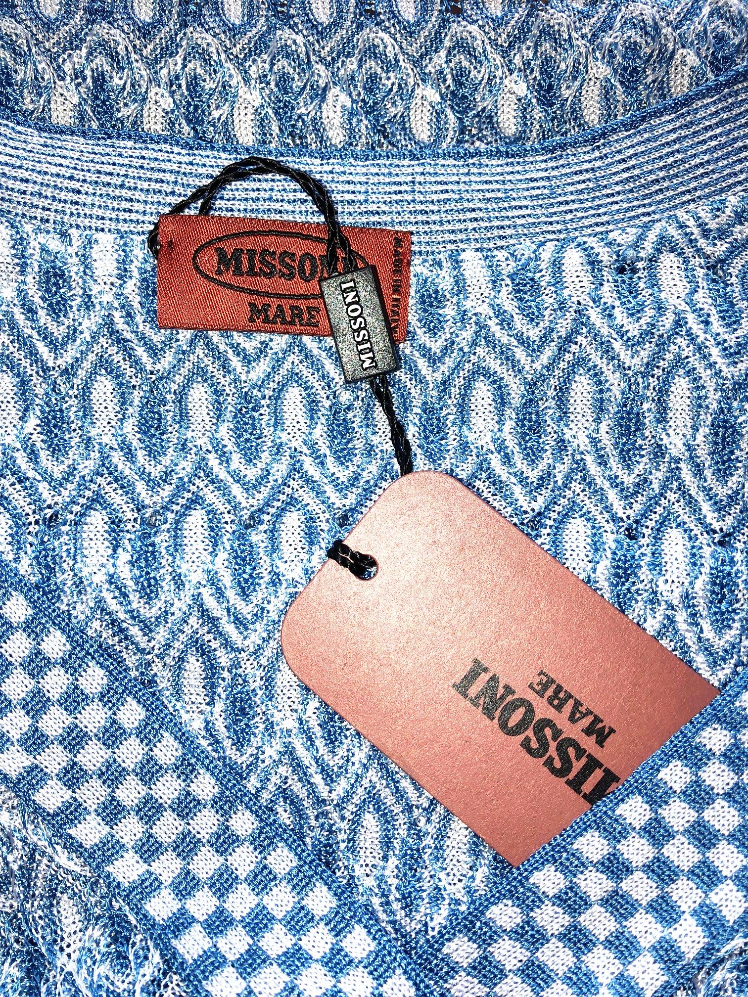 Women's NEW Missoni Blue Chevron Crochet Knit Kaftan Maxi Dress 46