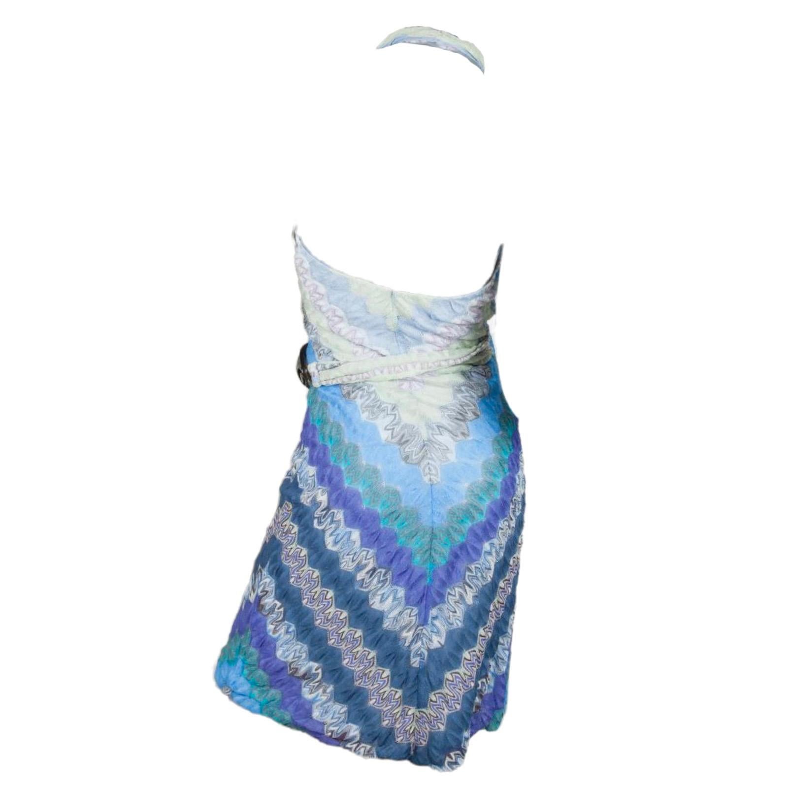 Women's NEW Missoni Blues Signature Crochet Knit Neckholder Wrap Dress seen on Paris 44 For Sale
