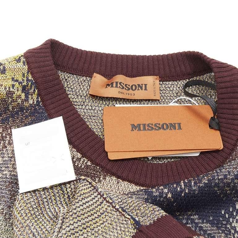 new MISSONI burgundy crochet intarsia knit grandma vest IT44 M For Sale 3