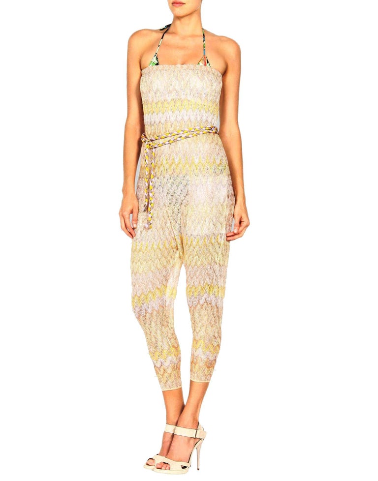 NEW Missoni Chevron Crochet Knit Bandeau Jumpsuit Overall Playsuit Belt 42 For Sale at 1stDibs