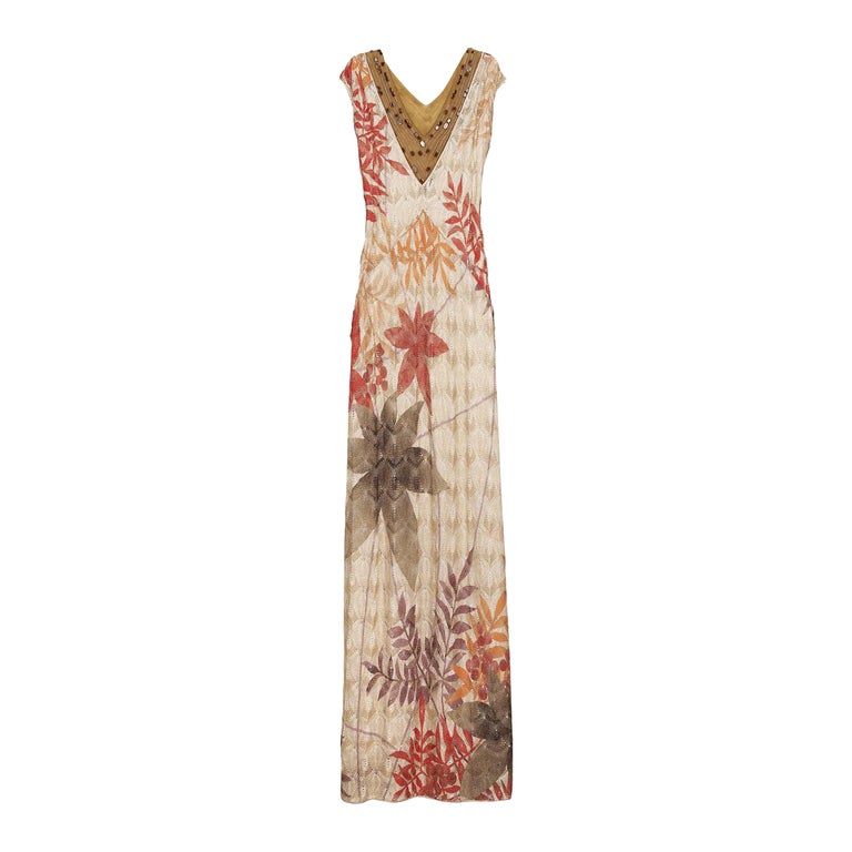 NEW Missoni Crochet Knit Botanical Print Maxi Dress Gown with Beaded  Details 40