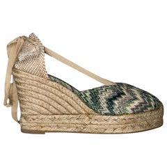 NEW Missoni Crochet Knit Canvas Espadrilles Wedge High Heels Shoes 41