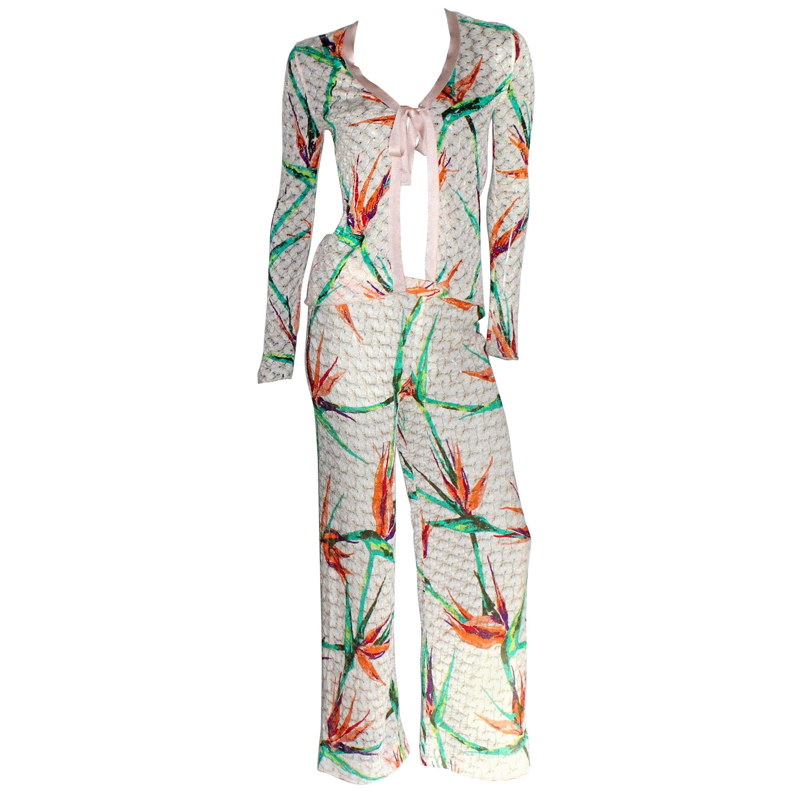 Women's NEW Missoni Tropical Crochet Knit 3PCS Ensemble Set Suit Top Pants Jacket 40 For Sale