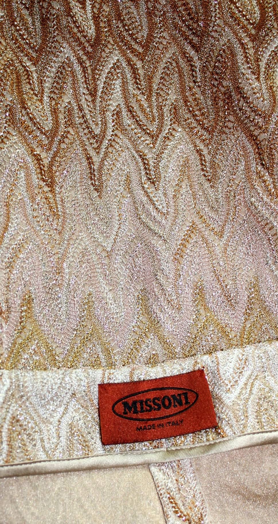 NEW Missoni Gold Metallic Crochet Knit Ombre Pants Top Ensemble as Jumpsuit 44 For Sale 2