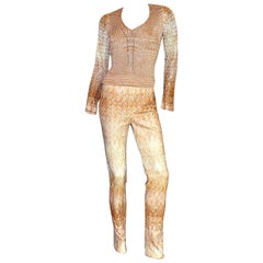 Missoni, ensemble pantalon dégradé en maille crochet métallique dorée, taille 44, état neuf