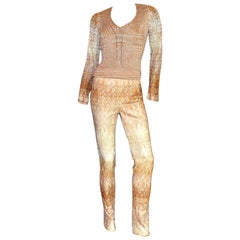 NEU Missoni Gold Metallic Crochet Knit Ombre Hose Top Ensemble als Jumpsuit 44