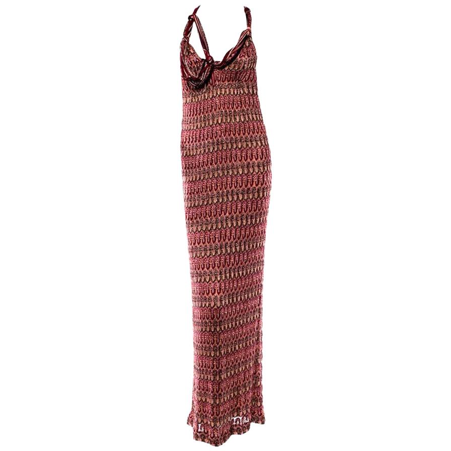 UNWORN Missoni Chain Metallic Crochet Knit Maxi Dress Evening Gown 42