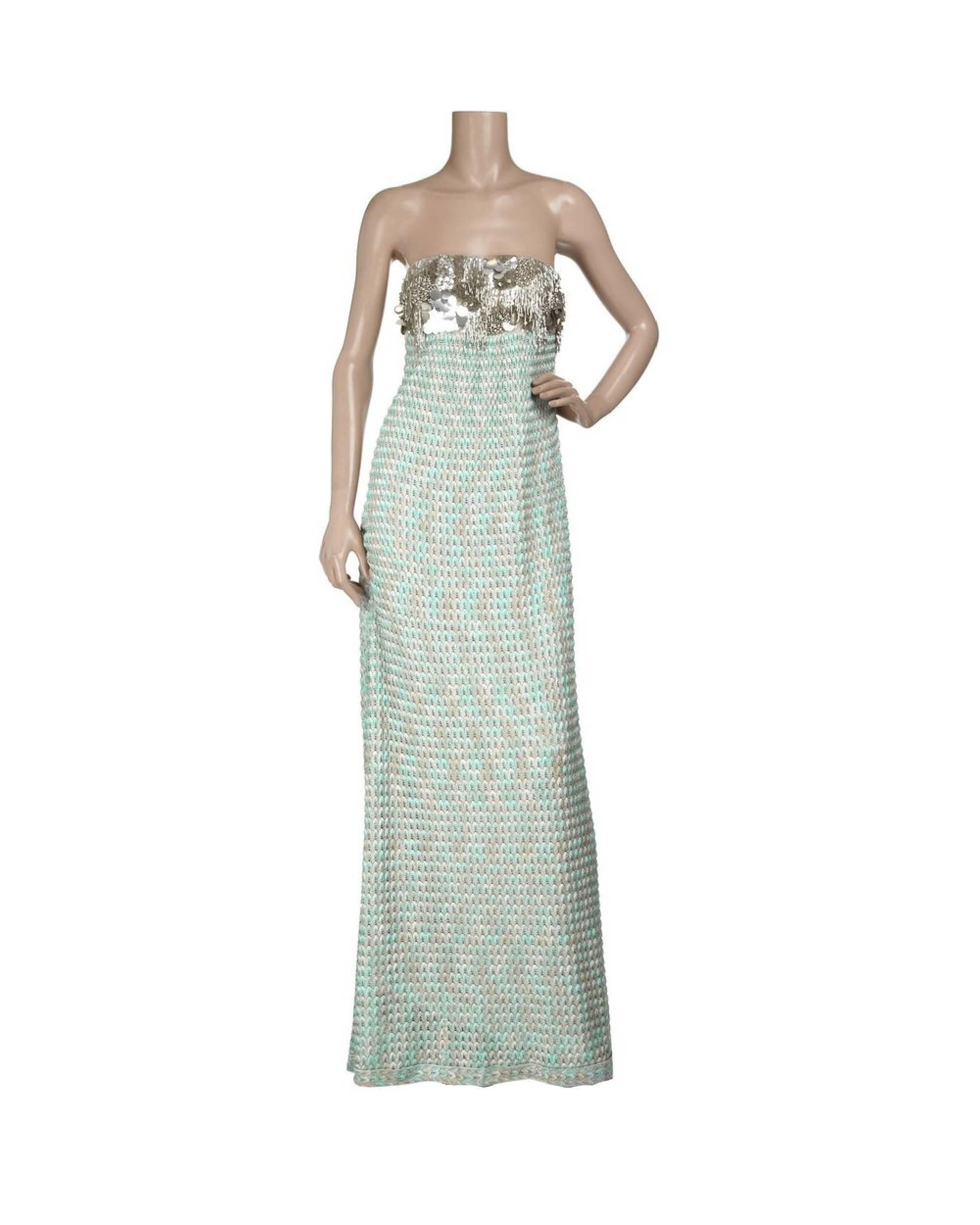 NEW Missoni Embellished Metallic Crochet Knit Corset Maxi Dress Evening Gown 42 4