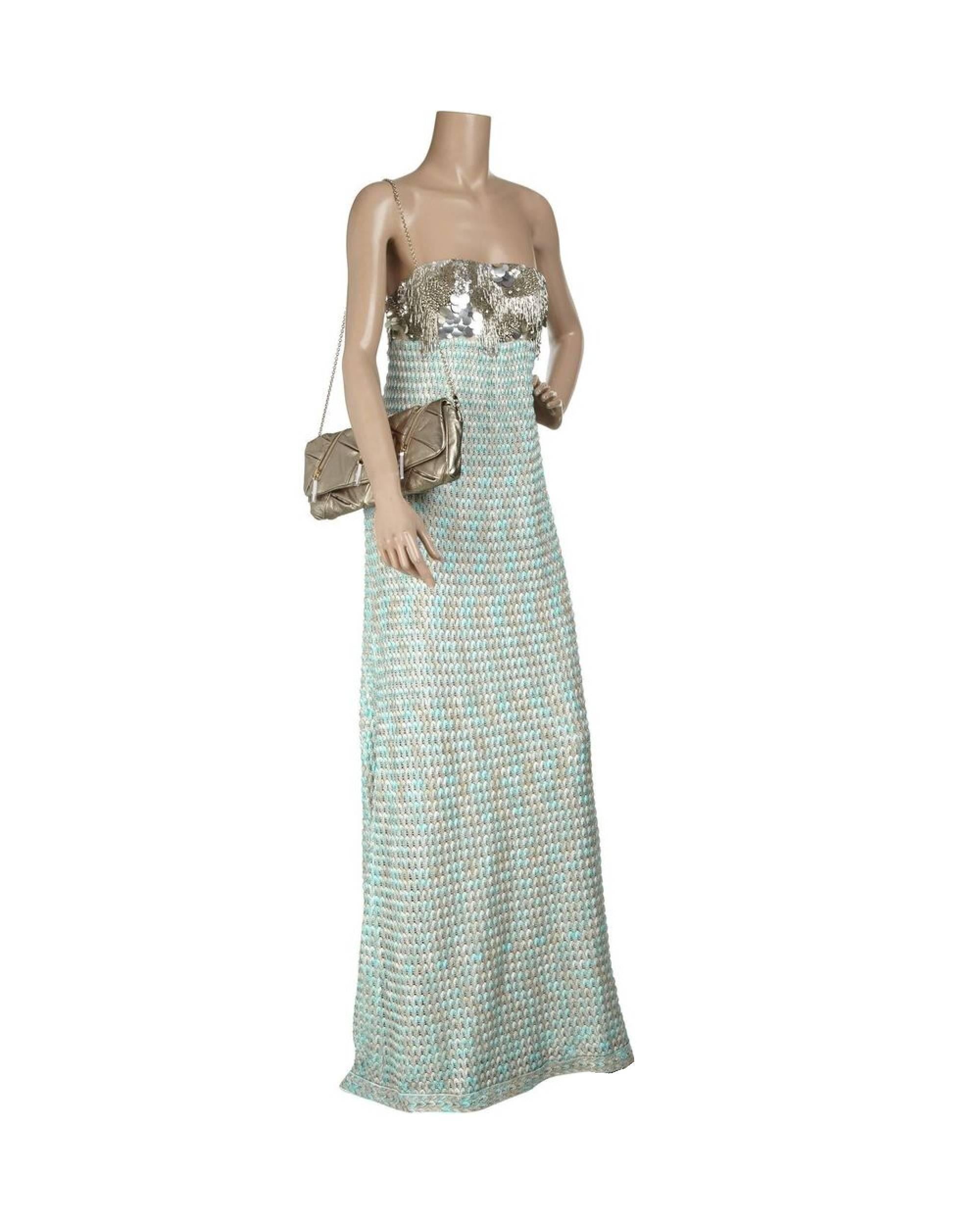 NEW Missoni Embellished Metallic Crochet Knit Corset Maxi Dress Evening Gown 42 2