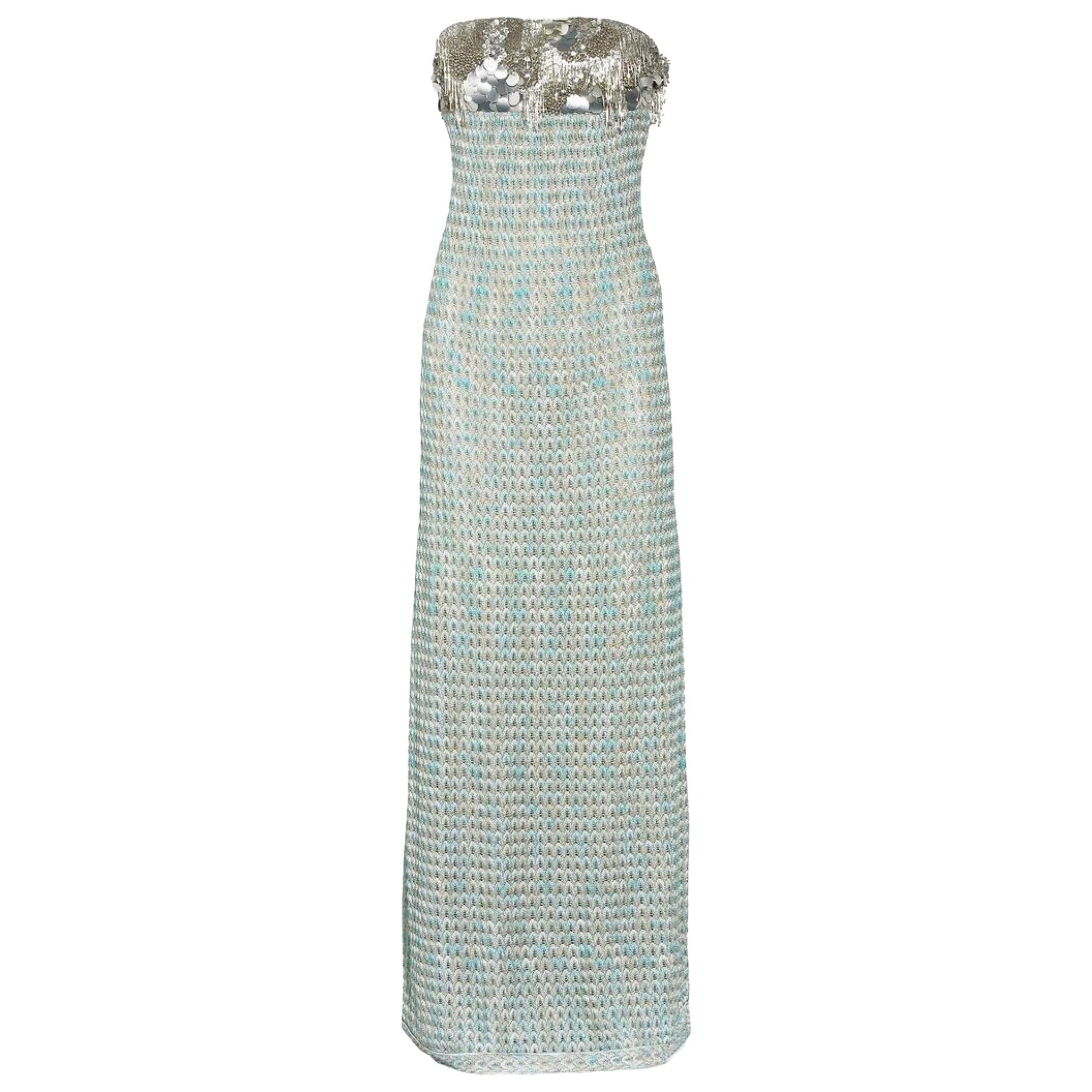 NEW Missoni Embellished Metallic Crochet Knit Corset Maxi Dress Evening Gown