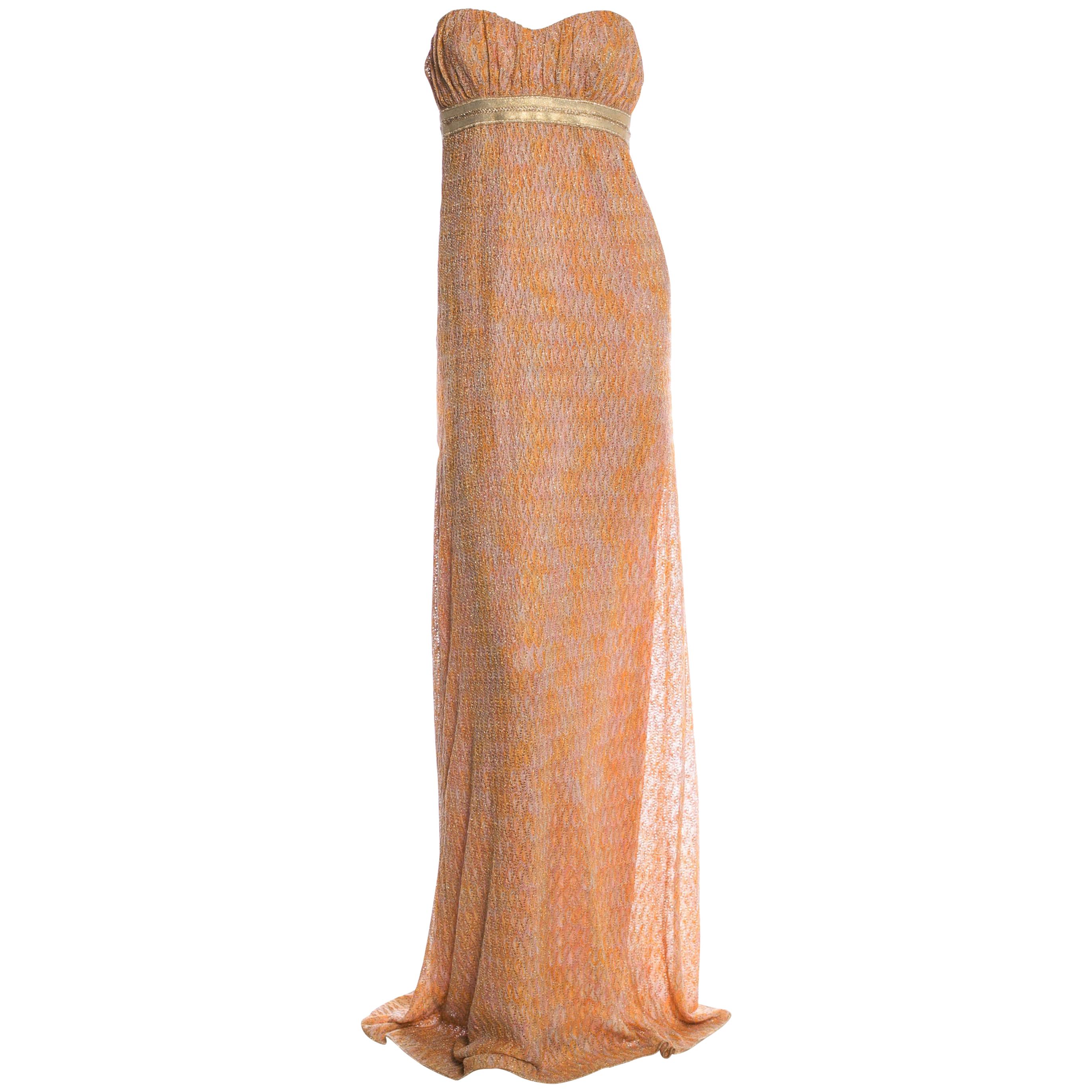 NEW Missoni Gold Metallic Corset Lurex Crochet Knit Evening Gown Maxi Dress 40