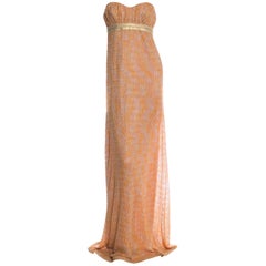 NEW Missoni Gold Metallic Corset Lurex Crochet Knit Evening Gown Maxi Dress 40
