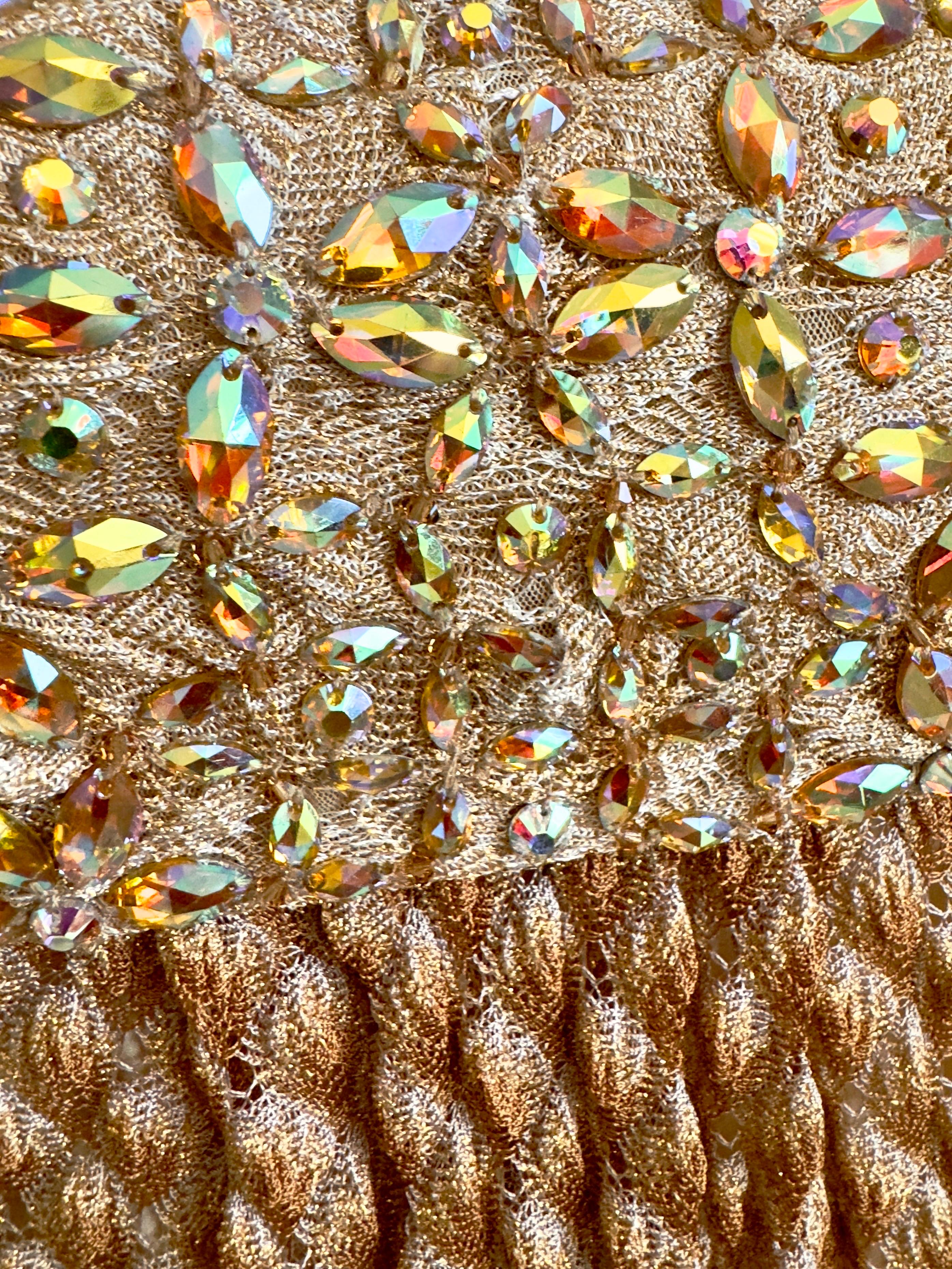 Women's NEW Missoni Gold Metallic Crochet Knit Beaded Crystal Corset Midi Dress 42 For Sale