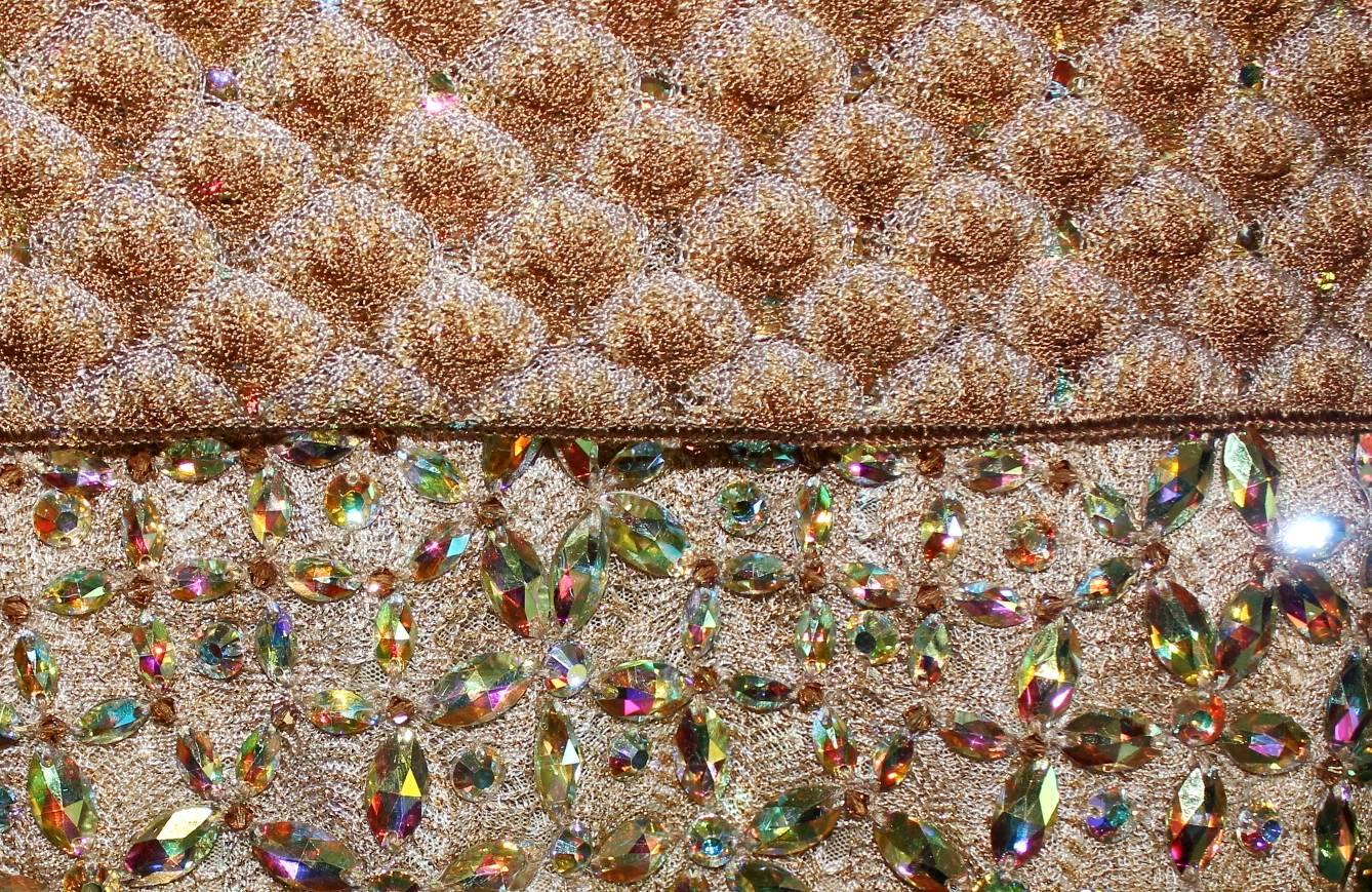 NEW Missoni Gold Metallic Crochet Knit Beaded Crystal Corset Midi Dress 42 For Sale 2