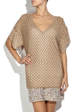 NEW Missoni Gold Metallic Crochet Knit Beaded Crystal Dress 42