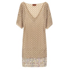 NEW Missoni Gold Metallic Crochet Knit Beaded Crystal Dress 42