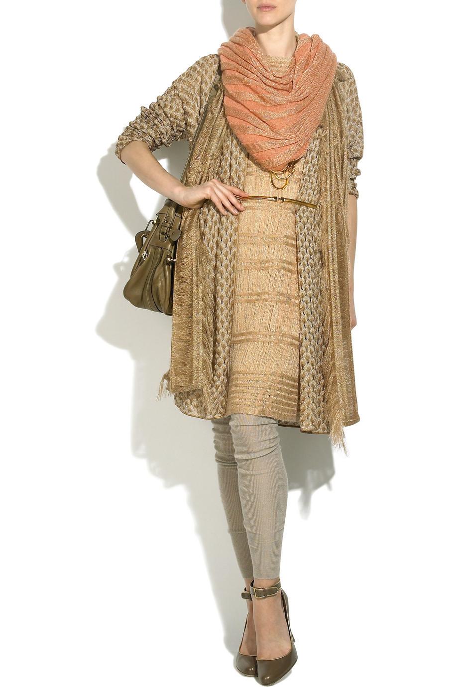 NEU Missoni Gold Metallic Crochet Knit Strickjacke Jacke Kleid 38 im Angebot 5