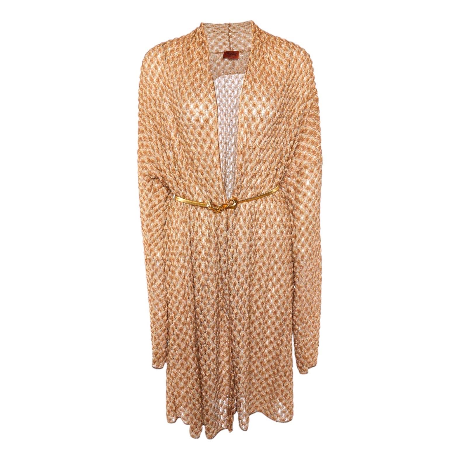 Women's NEW Missoni Gold Metallic Crochet Knit Cardigan Jacket Dress 38 For Sale