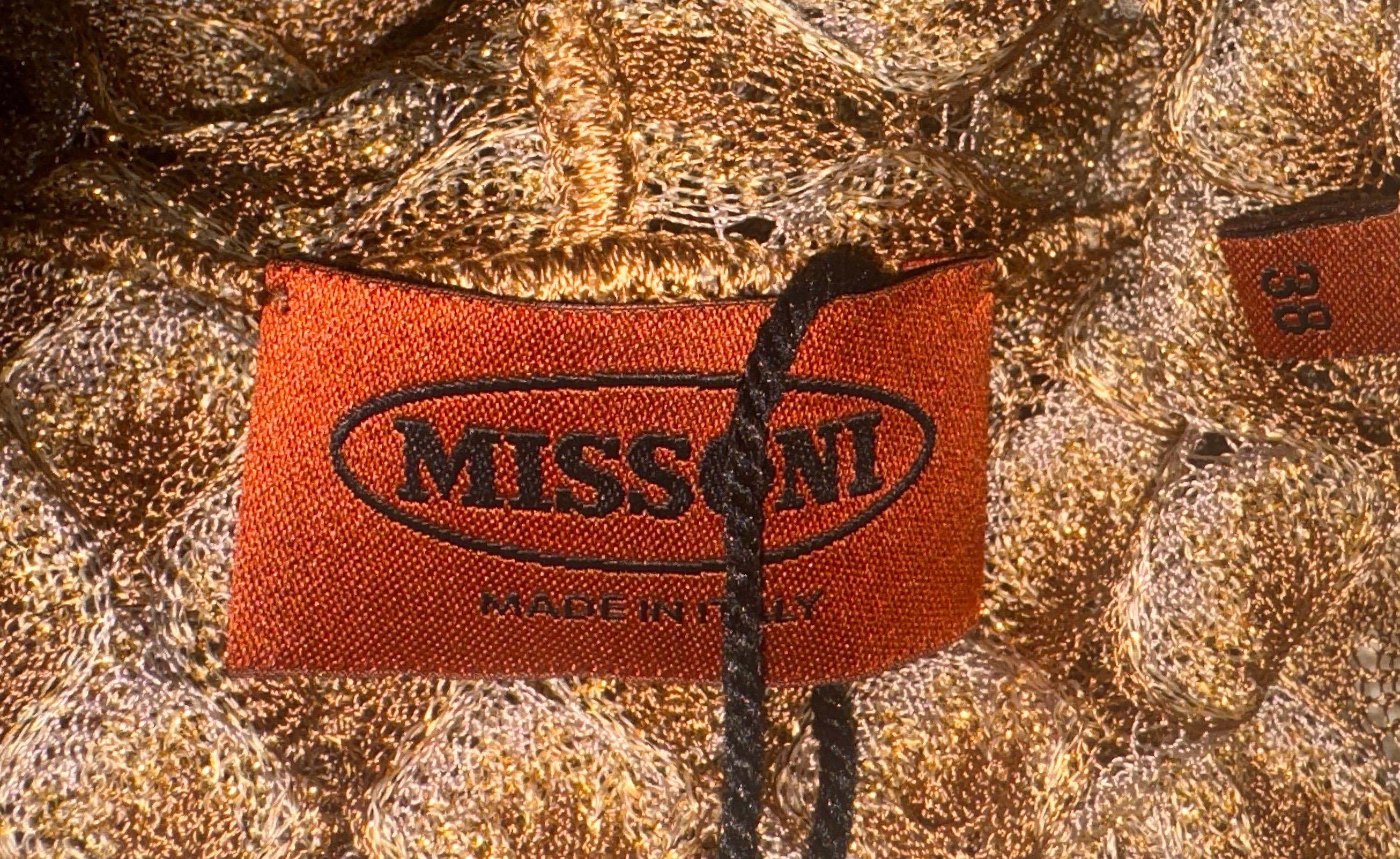 Missoni - Robe cardigan en maille crochetée or métallique 38 en vente 1